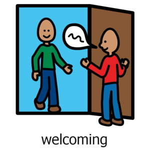 Communication board image for "welcoming"